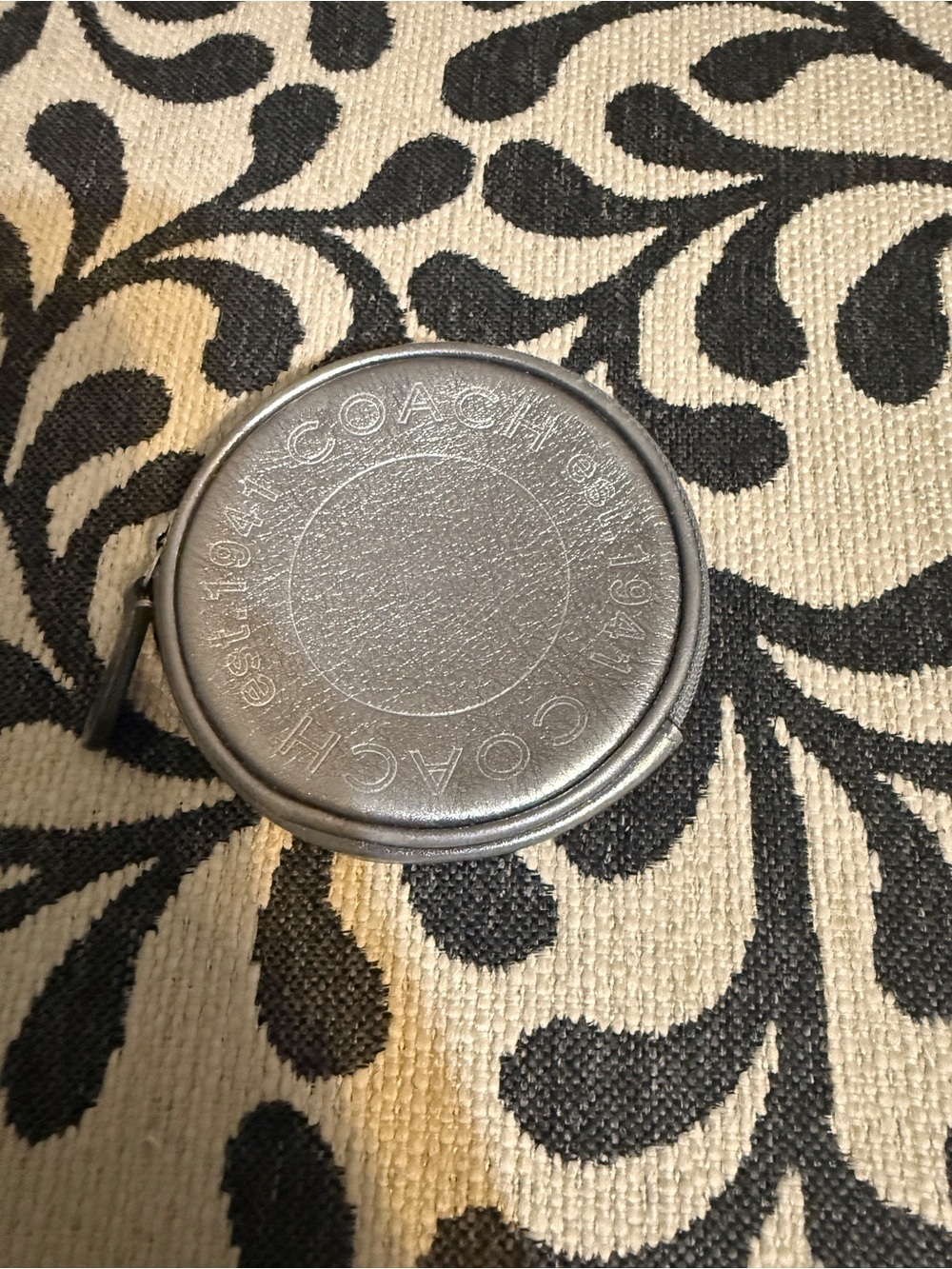 Coach Metallic Gray Round Leather Zip Coin Pouch